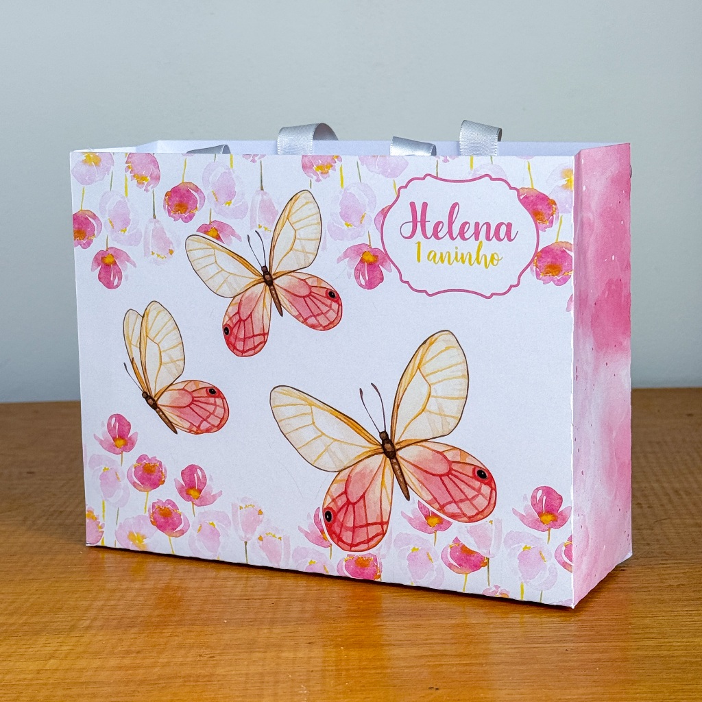 Sacola Personalizada  Borboleta Rosa (PEGUE E MONTE) ENVIO RÁPIDO