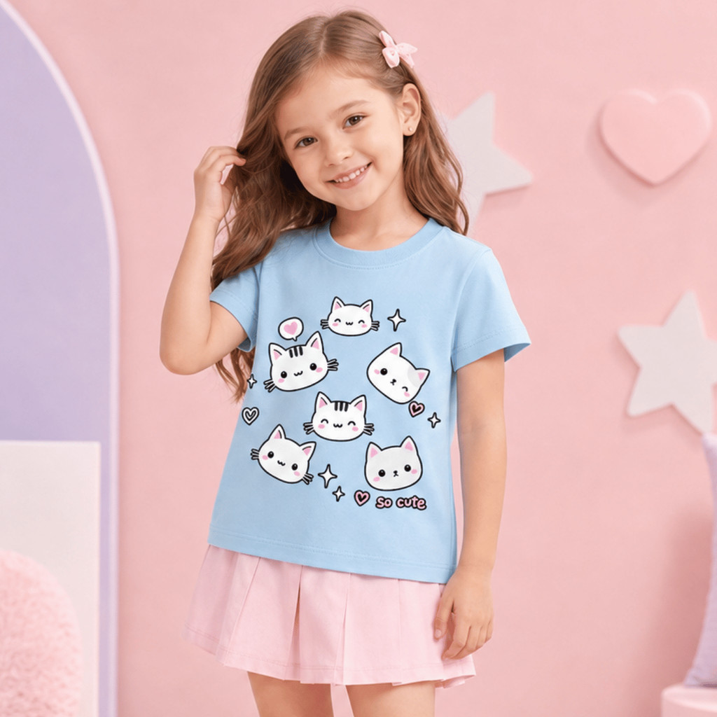 Camiseta Infantil Gatinho Meigos So Cute Kawaii Delicado Coração Aesthetic 100% Algodão