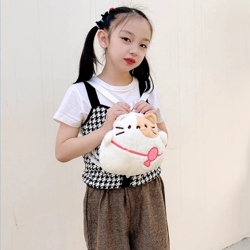 Saco Mochila de Pelúcia Passeio Porquinho Coelhinho Patinho Pinguim Gatinho Coreano Cute Felpudo Fofo Menino Menina