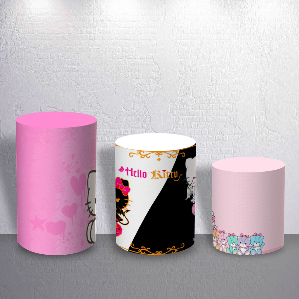 Trio Cilindro Capas Sublimadas Menina Gatinha Cute Festa Infantil Decoração Criativa Sem Suporte