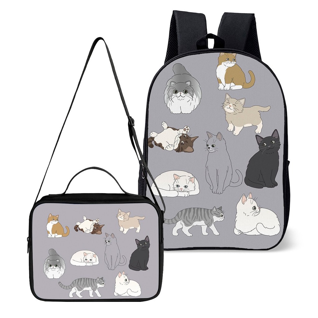 Mochila Simples com Lancheira Infantil Escolar Termica Estampa Gatinhos Cute Gato Avulsa ou Kit
