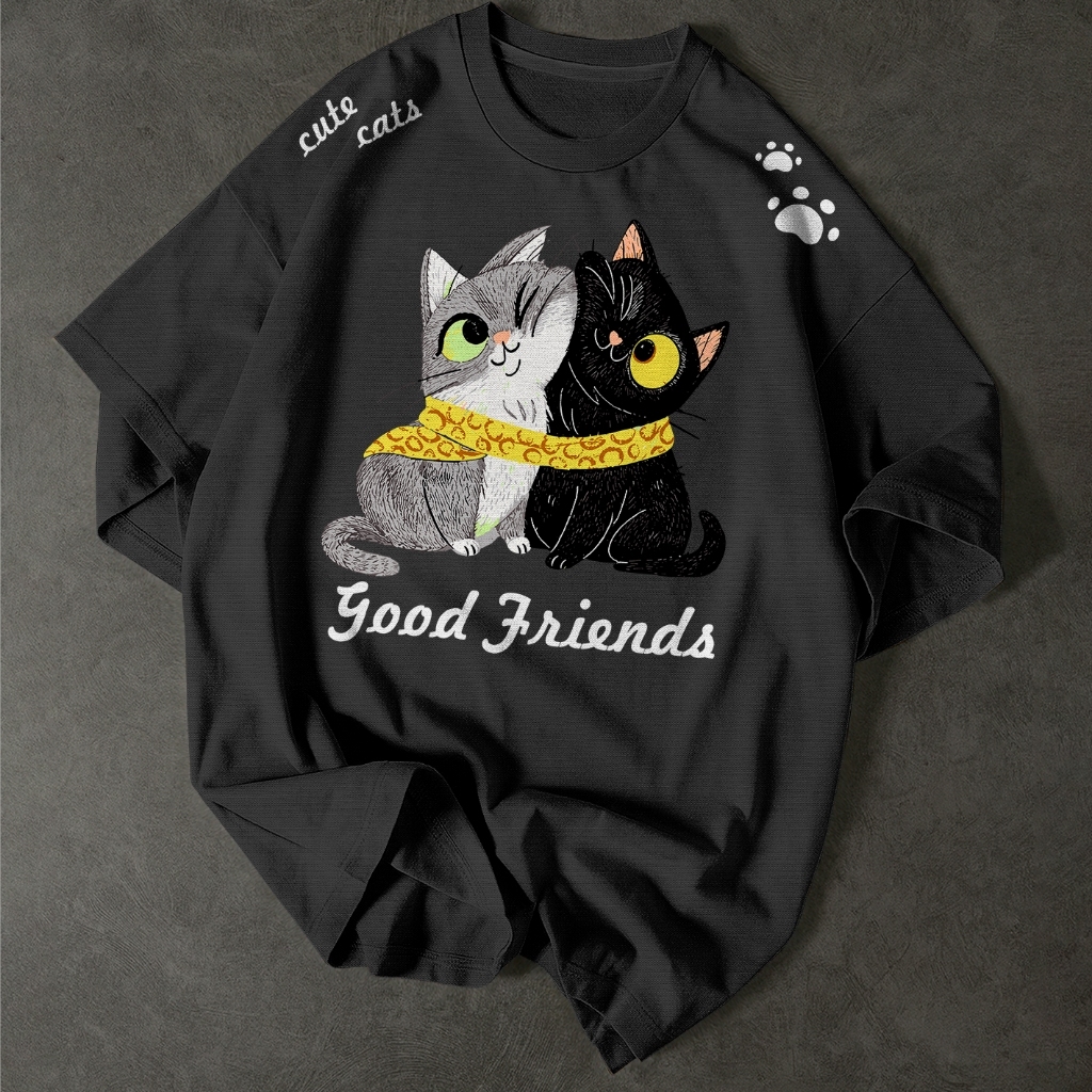 Camiseta Adulto e Infantil Good Friends Gatinhos Amigos Cute Cats Estampada Fofa Casual Unissex