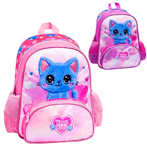 Mochila Escolar Pequena Infantil Gatinho Gata Gato 3D Pelucia Cute Meninas