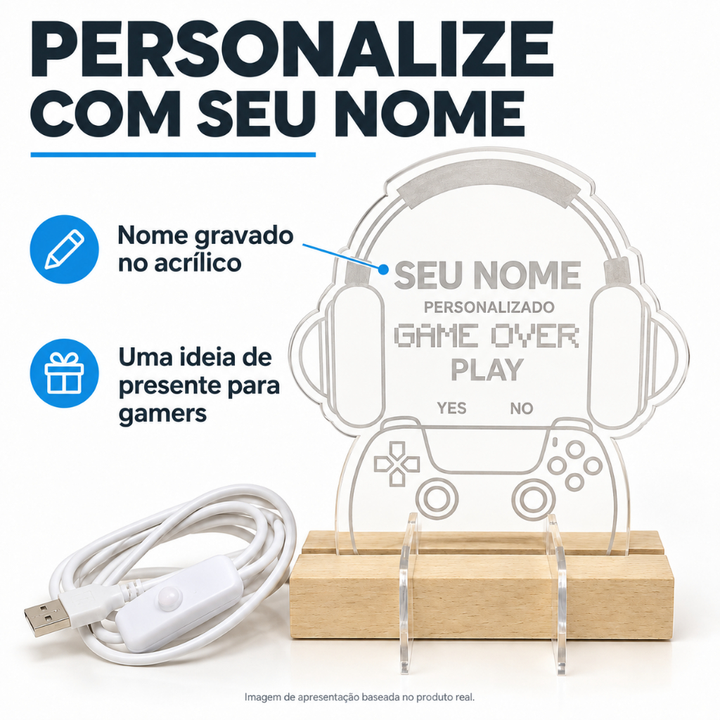 Luminária LED Gamer Personalizada Suporte Para Controle Decoração Setup PS4 E PS5
