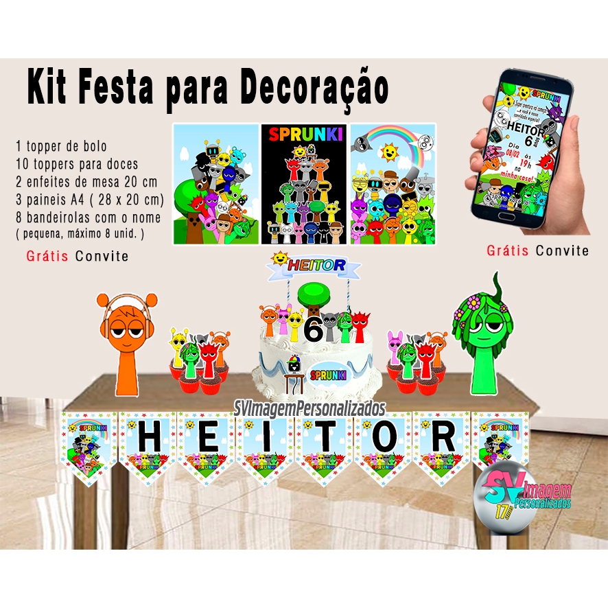 Festa Sprunki Kit Festa Personalizado para Decoração de Aniversário Topo de Bolo Painel Envio Rápido