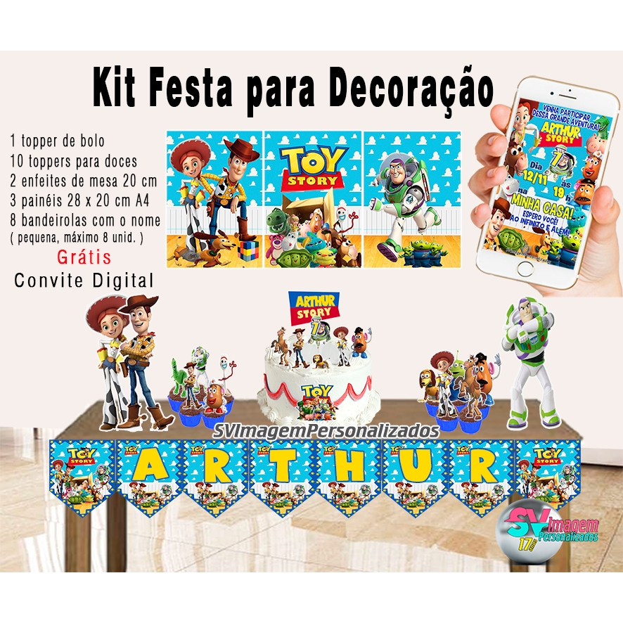 Festa Toy Story Kit Festa Personalizado para Decoração de Anivesário Topo de Bolo Envio Rápido