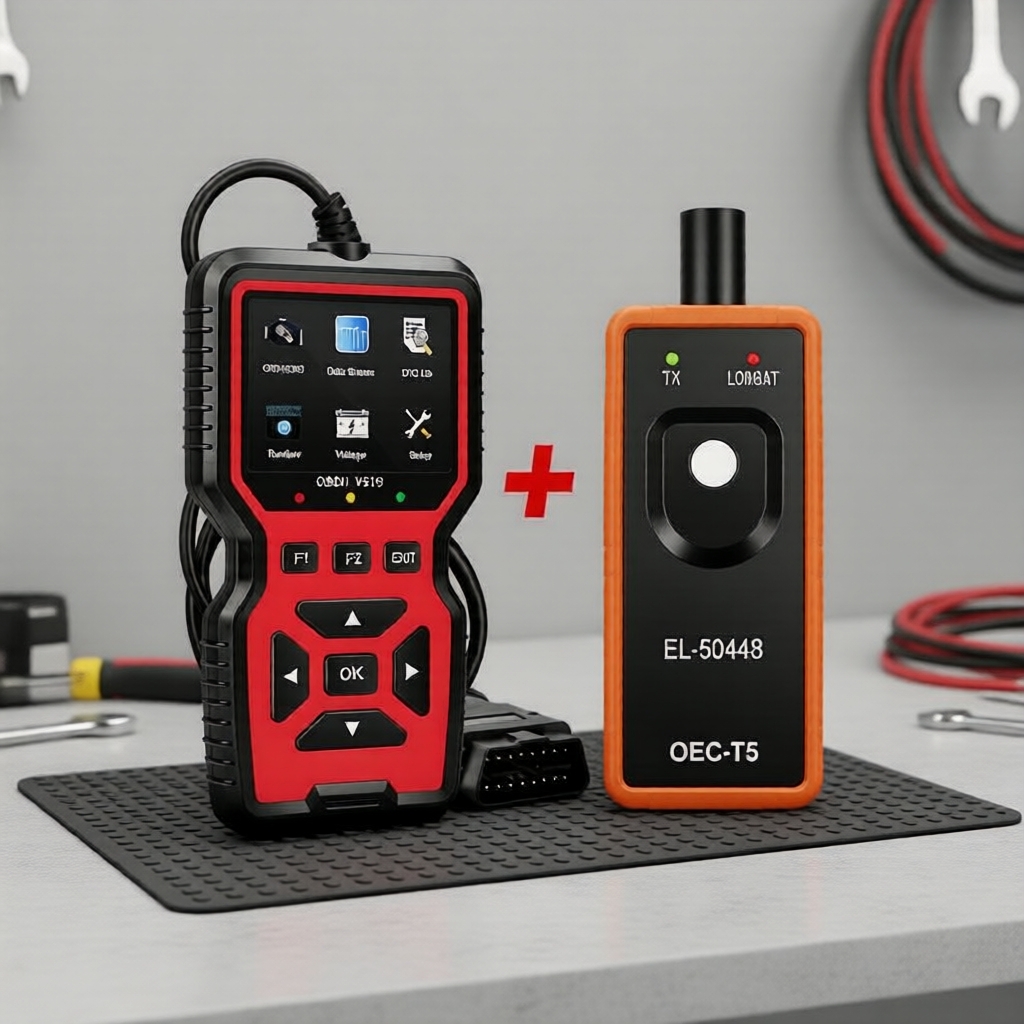 Scanner OBD2 Car V519 + Testador de Bateria do Motor e Ferramenta de Reinicialização TPMS EL50448