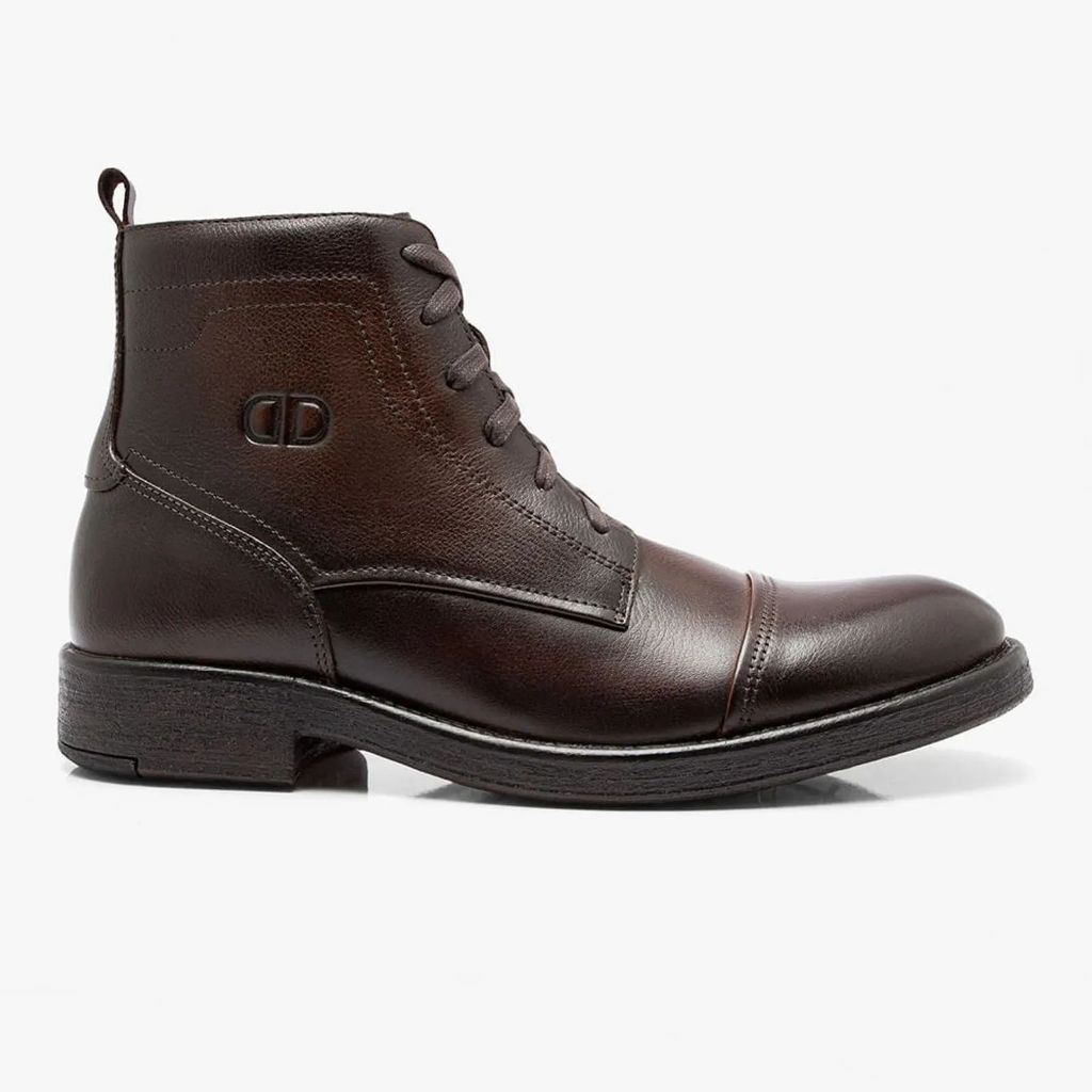 Bota Coturno Masculina Democrata Dust Couro Marrom Cano Médio Casual Social Elegante Confortável 626102-004