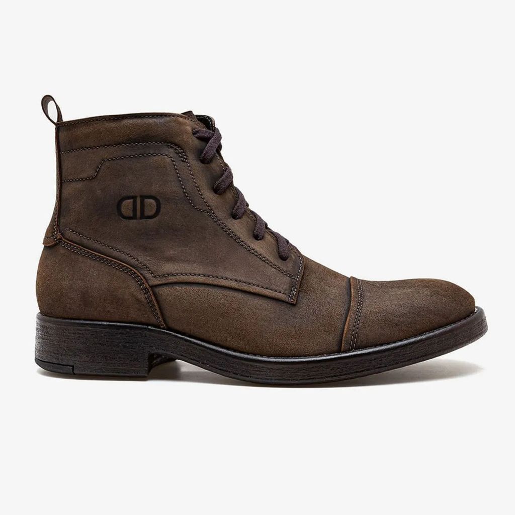 Bota Coturno Masculina Democrata Garage Dust Couro Marrom Tabaco Cadarço e Zíper Rustico Casual Confortável 626102-002