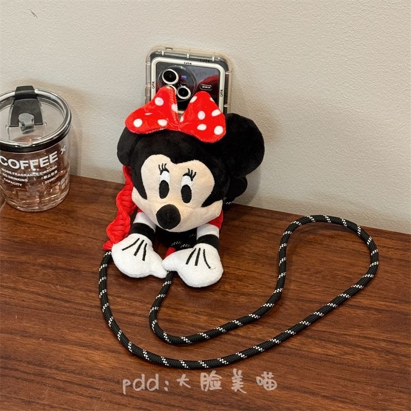 Mickey Mouse boneca de pelúcia Minnie telefone móvel volta clipe cordão bonito criativo acessórios de corda do telefone