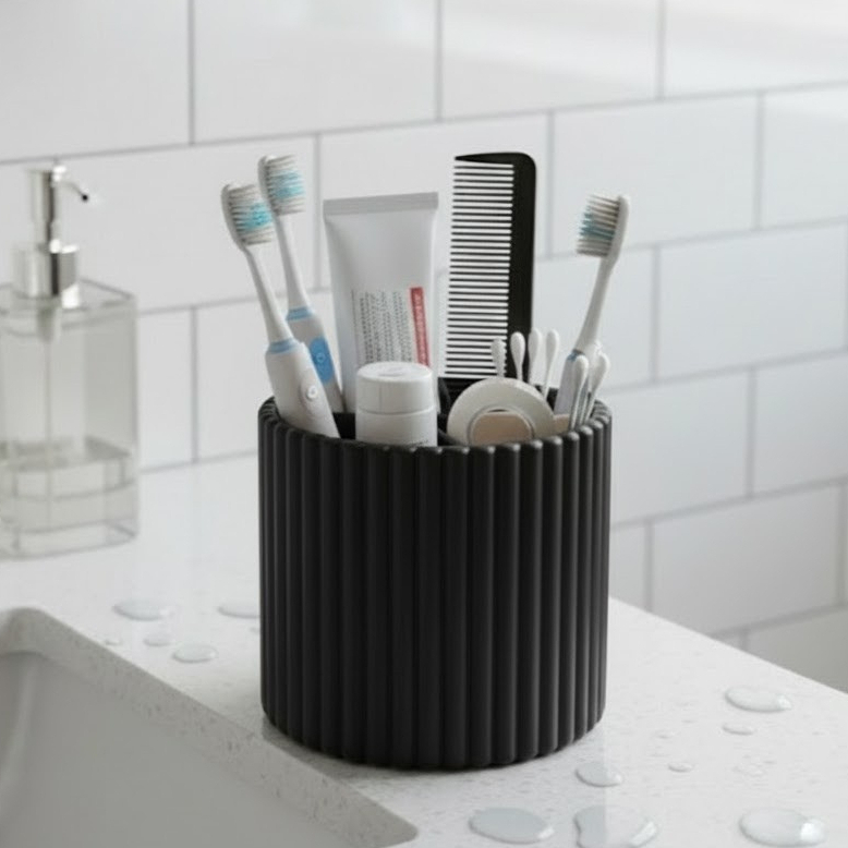 Organizador Multiuso Porta Escova de Dente Maquiagem Canelado Moderno Banheiro Bancada Pia Decoração