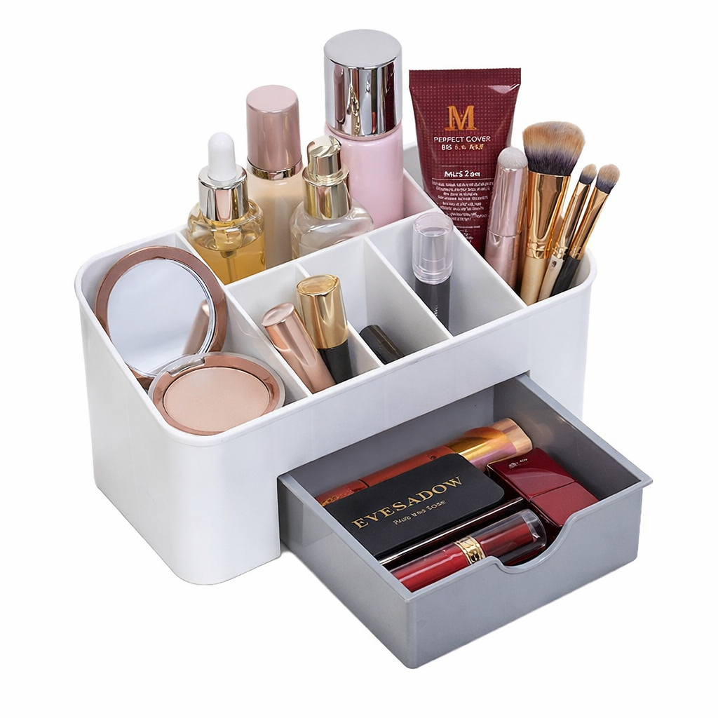 Kit Organizador de Cosméticos com Gaveta + Escova Desembaraçadora Anti Frizz Multiuso Penteadeira