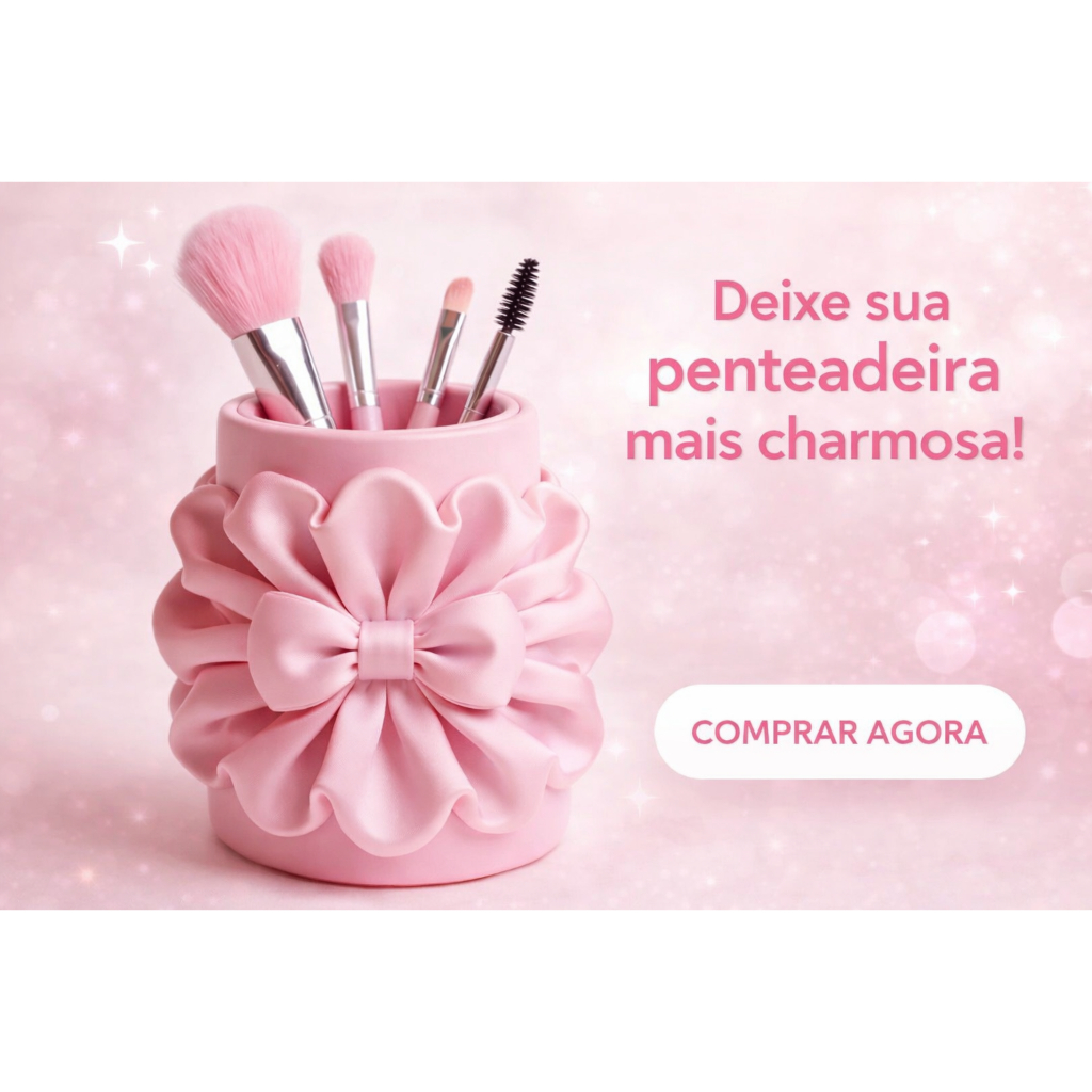 Porta Pincéis Maquiagem Organizador Decorativo Laço Porta Escova Penteadeira Rosa Preto Branco Vermelho