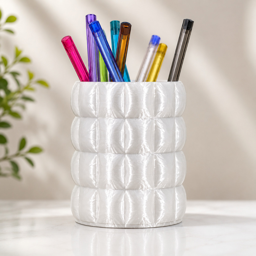 Porta Pincéis Puffer Organizador Multifuncional Branco Pérola Para Maquiagem Canetas Escovas