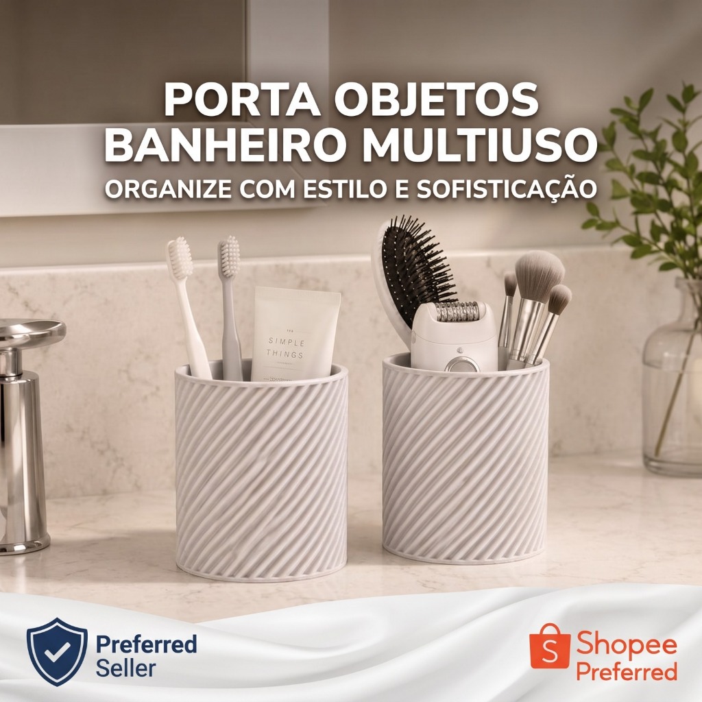 Kit 2 Porta Objetos Banheiro Organizador Escova Dente Pincel Maquiagem Suporte Pote Lavabo Bancada Multiuso Decorativo