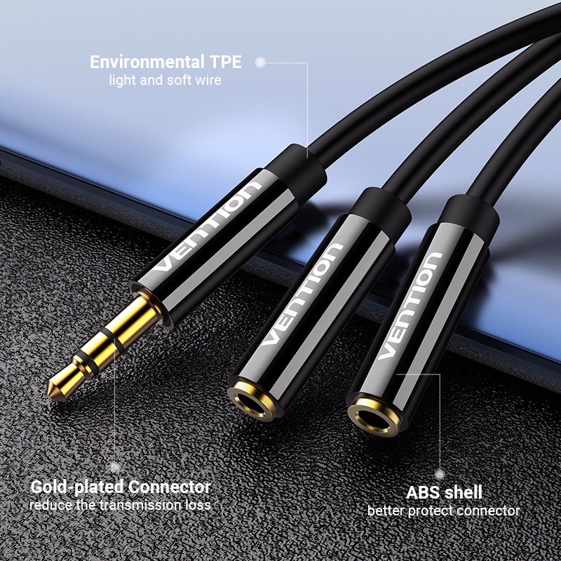 Vention Audio Splitter Aux Cable 3.5mm Estéreo Y Macho Para Fêmea Fone De Ouvido Duplo