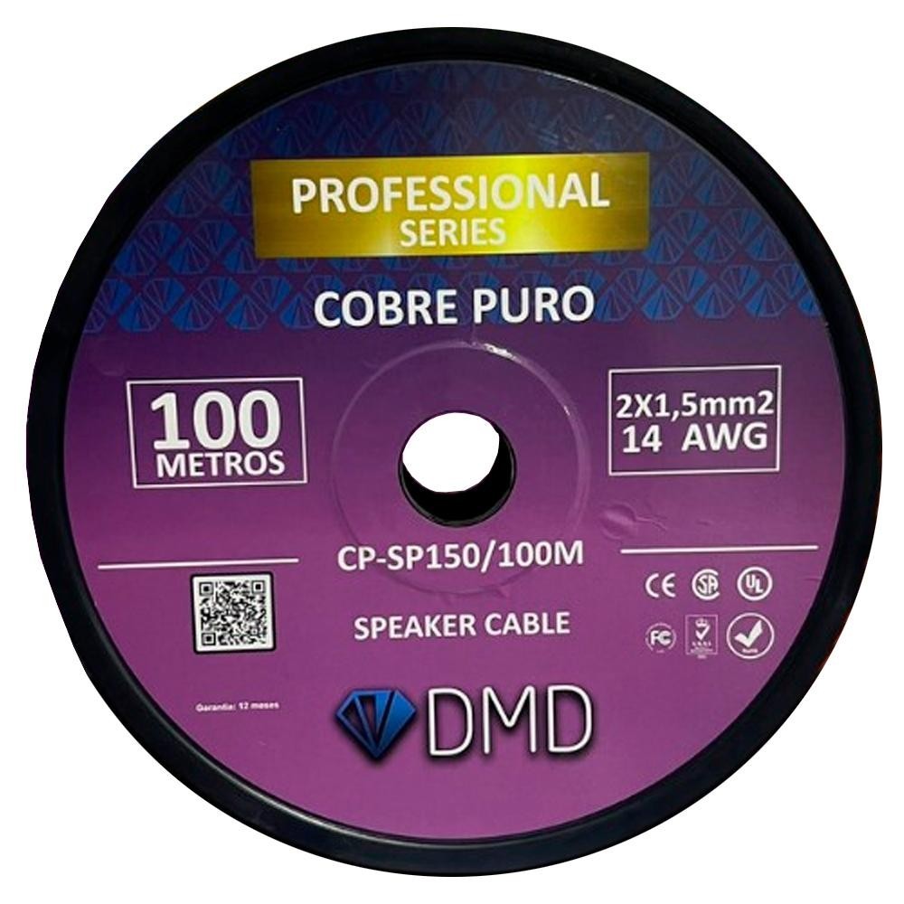 Diamond Cable DMD CP-SP150 - Cabo para caixas acústicas 2x1,5mm² 14 AWG Cobre Puro (100 metros)
