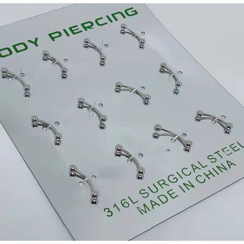 Kit 12Piercing Microbell Curvo PRATA 10mm em Aço inoxidavel Cirúrgico Vertical Labret, Sobrancelha, Labios aço bolinha unissex Exclusivo Premium