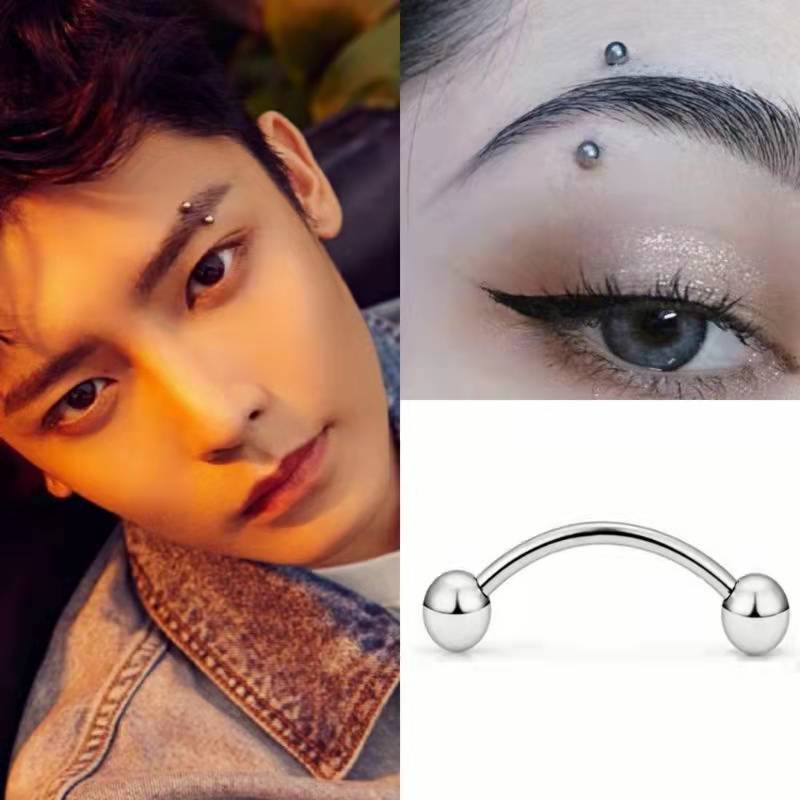 Kit 12Piercing Microbell Curvo PRATA 14mm em Aço inoxidavel Cirúrgico Vertical Labret, Sobrancelha, Labios aço bolinha unissex Exclusivo Premium