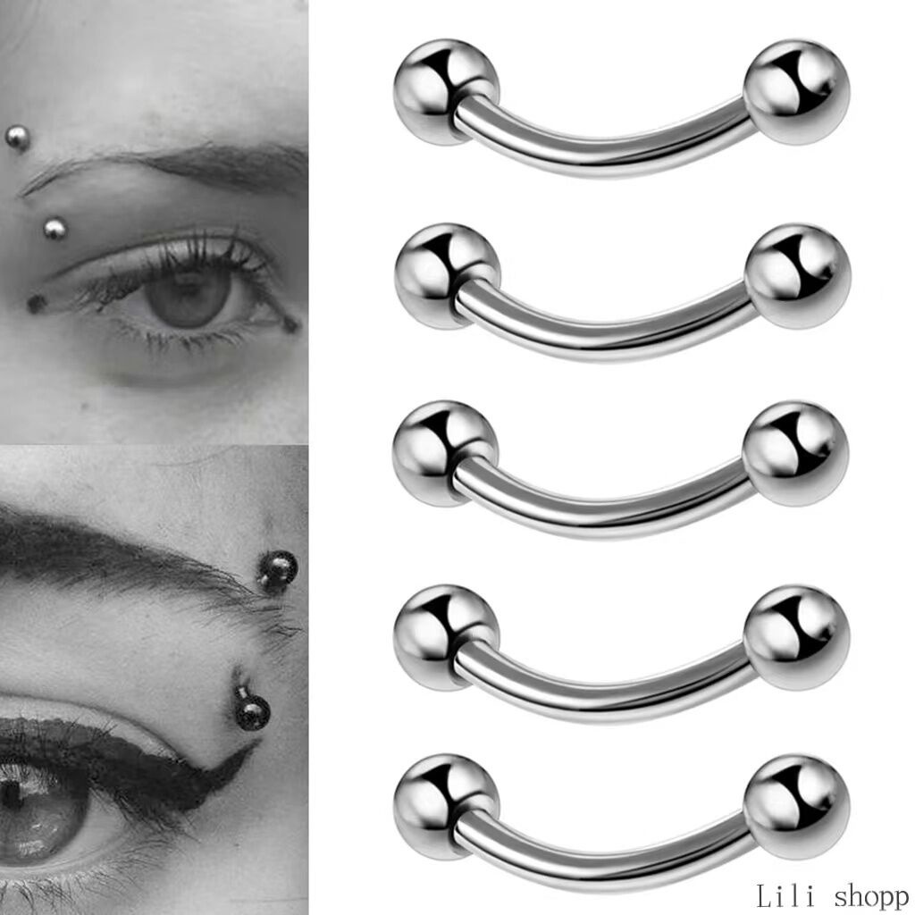 Kit 12Piercing Microbell Curvo PRATA 8mm em Aço inoxidavel Cirúrgico Vertical Labret, Sobrancelha, Labios aço bolinha unissex Exclusivo Premium