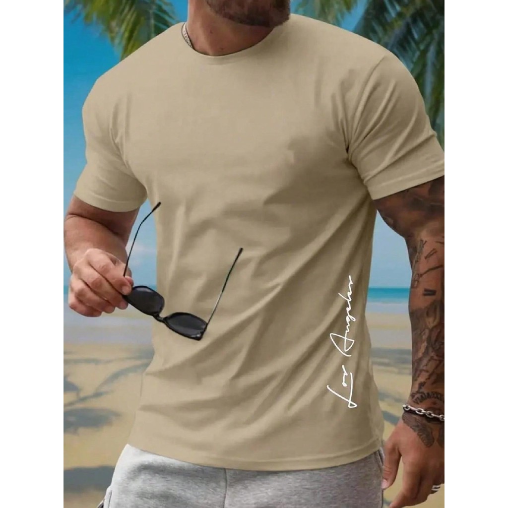 Camiseta Estampa Inovadora De Los Angeles Vertical, Camiseta Masculina Com Design Exclusivo, Camisetas Confortáveis