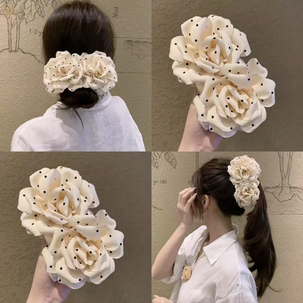 Um Novo Clipe vertical Coreano De Outono E Inverno Com Flor De Bolinhas Rosa banana , Acessório De Cabelo Exclusivo Eleg