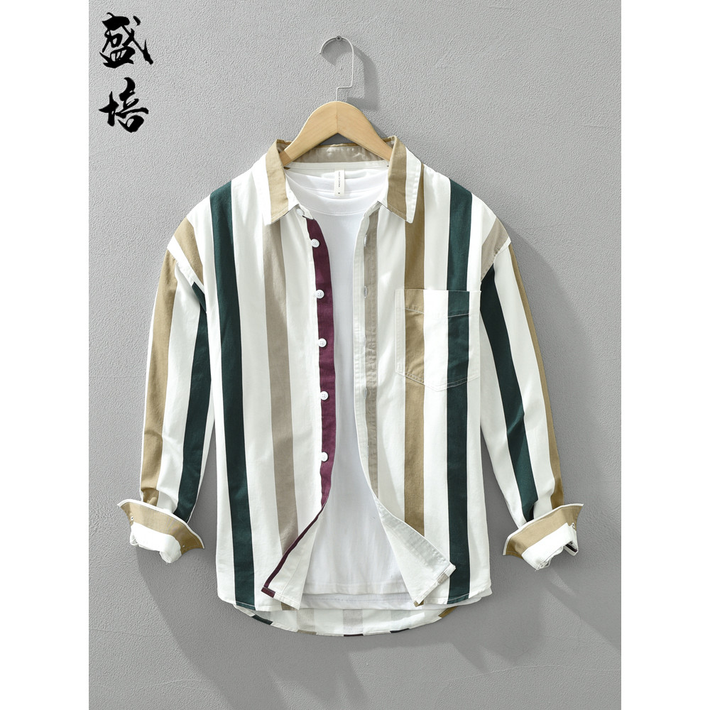 Camisa listrada Vertical na moda masculina de manga comprida roupas exclusivas da moda primavera outono Casual cor combi
