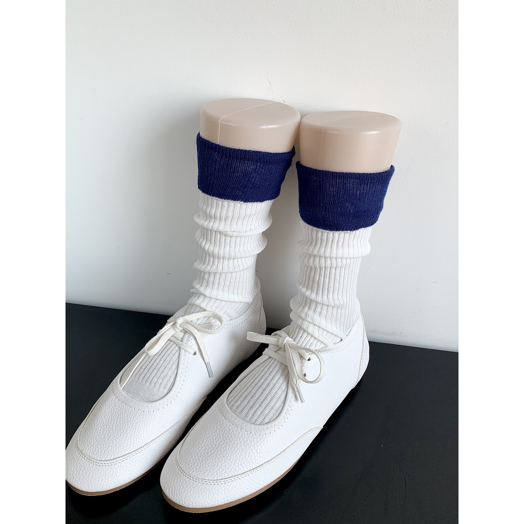 Primavera verão contraste cor costura meias femininas finas brancas meias de tubo médio tira Vertical Design exclusivo s