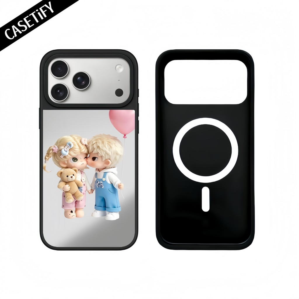 Capa de Telefone Magnética Preta e Branca para Meninos e Meninas com Espelho para iPhone 17 Pro Max 17Air 16Pro Max 15 1