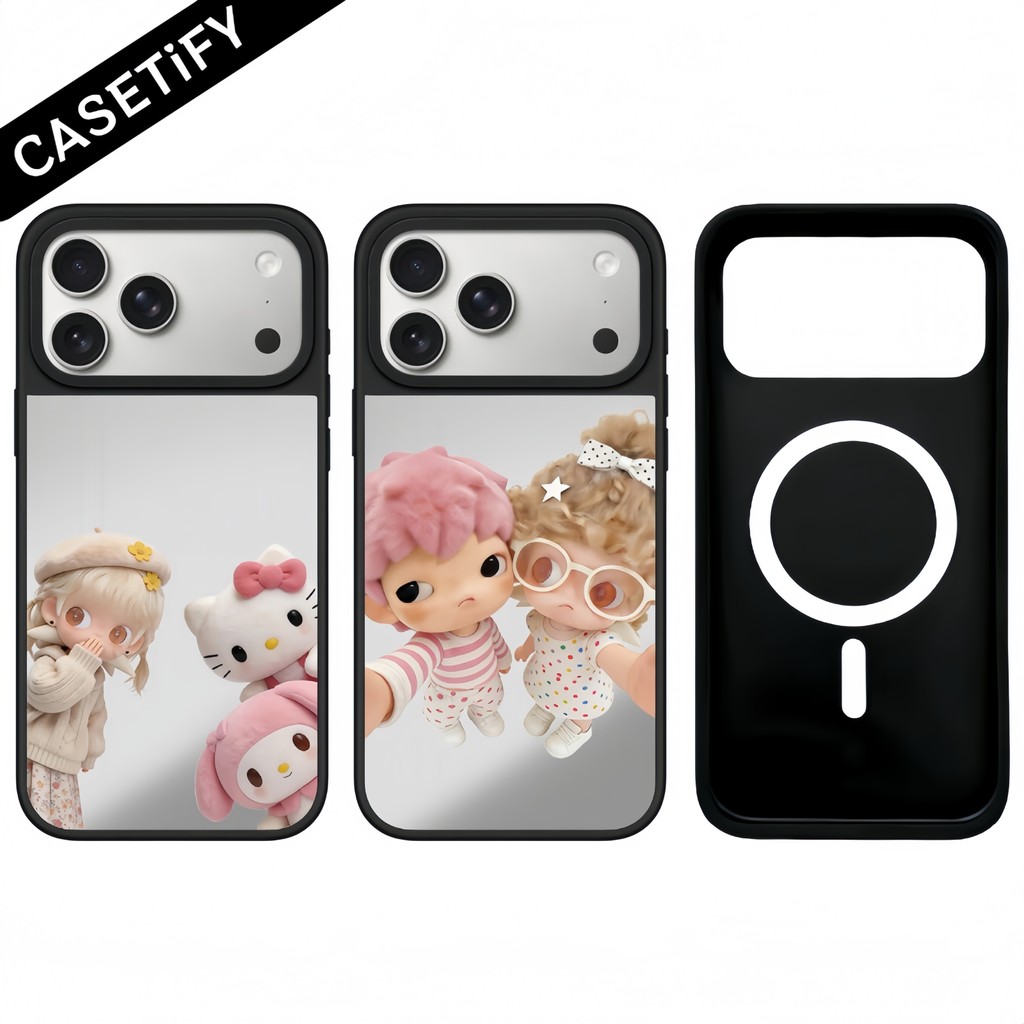 Capa de Telefone Magnética com Superfície Espelhada de Gato e Menina para iPhone 17 Pro Max 17Air 16Pro Max 15 14 13 12