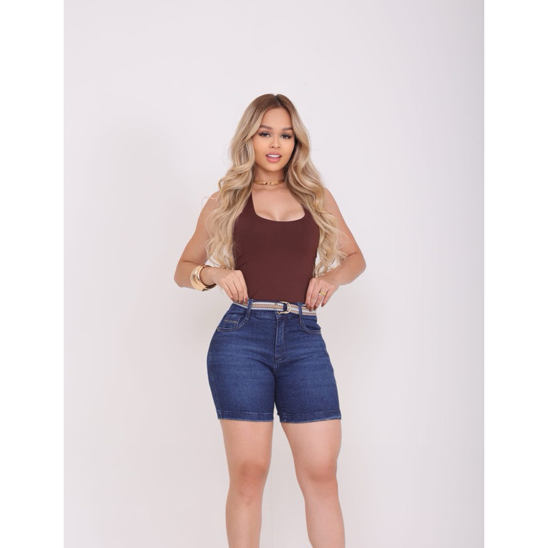 clara média escura marmorizada Bermuda short meia coxa Hellin jeans cor clara,média escura e marmorizada