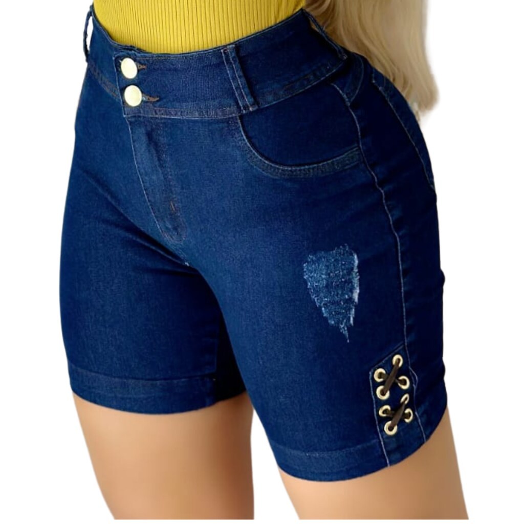 Short Feminino Jeans c/ ilhós Escura, Best Brazil