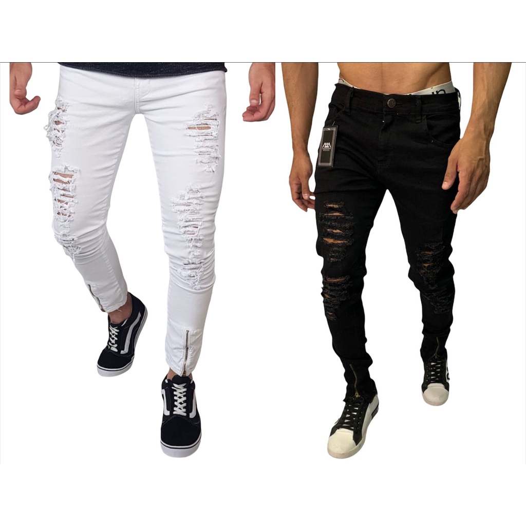 Calça Jeans preta  azul Masculina Skinny Slim rasgada Branca Clara Escura e Preto  frete grátis