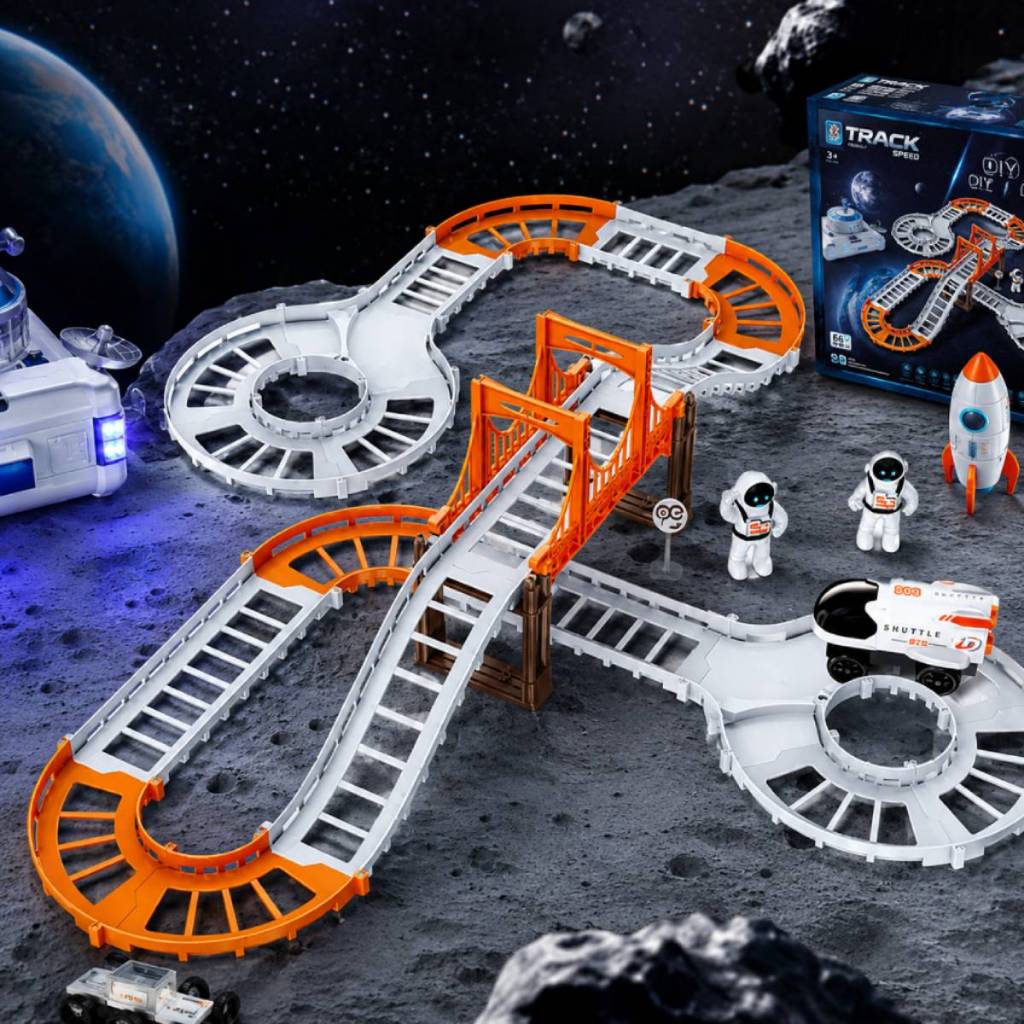 Pista de Carrinho Espacial Brinquedo Infantil Astronauta Space Track Carrinho no Trilho para Montar