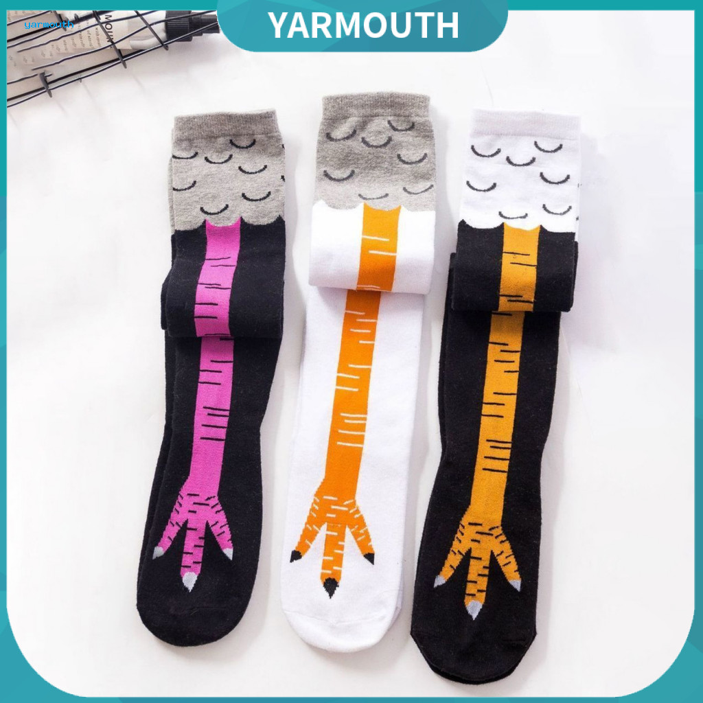 Chicken Foot Pattern Stockings Color-blocking Design Socks 1 Pair Winter Knee-high Cartoon Leg Fun Halloween Christmas P