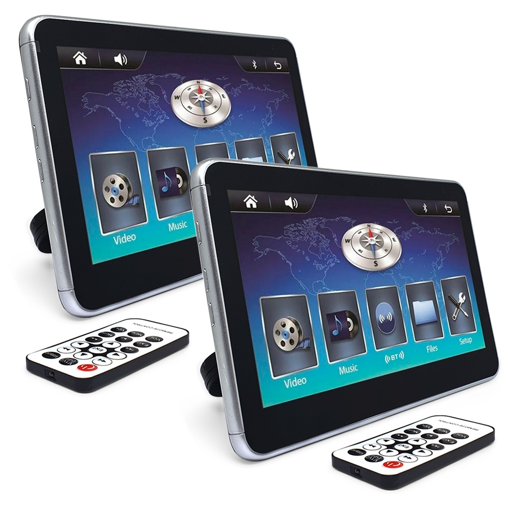 Par Tela P/ Encosto 8 Polegadas Independente Visor Monitor USB SD Acoplar Prender nas Hastes Tela Touch Bluetooth Top