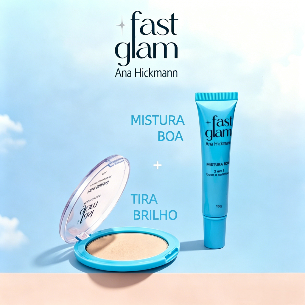 Ana Hickmann Kit Pó Compacto Tira Brilho + Base 2 em 1 Mistura Boa Maquiagem