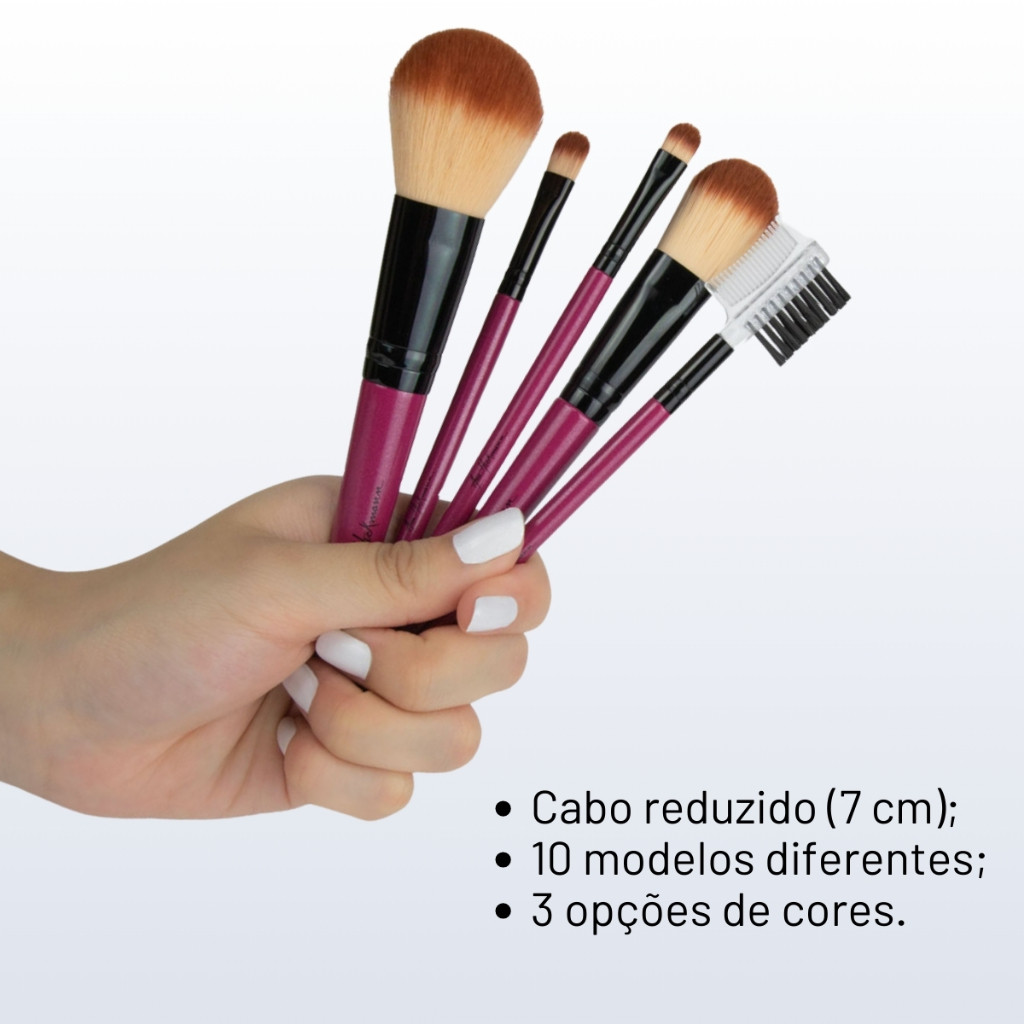 Ana Hickmann Kit 10 Pincéis de Maquiagem Mini Compacto para Necessaire Completa Vegano
