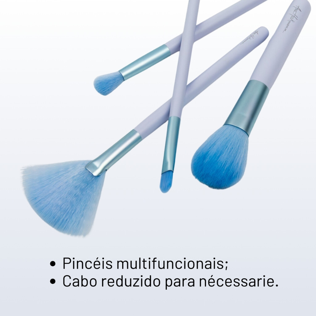 Kit 7 Pincéis de Maquiagem Ana Hickmann | Compacto para Viagem e Necessaire | Fibras Sintéticas | Vegano