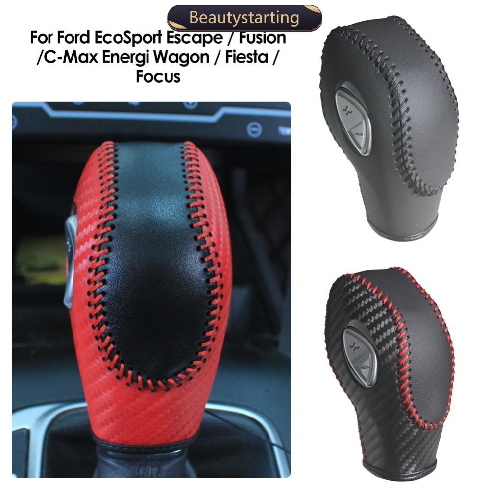 BEAUTYSTARTING Capa De Botão De Mudança De Marcha De Fibra De Carbono Para Carro PU Ford Focus EcoSport Escape Fusion C-Max Energi Wagon Fiesta B1V5