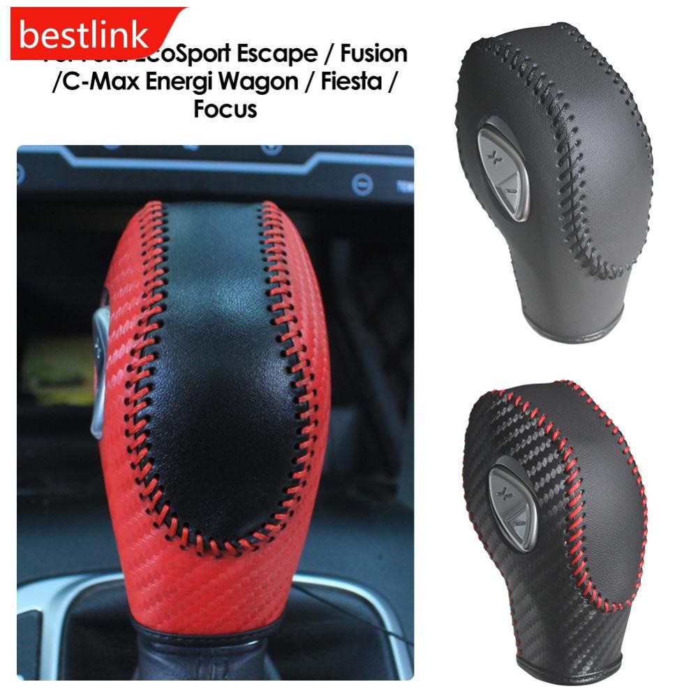 Capa De Botão De Mudança De Marcha Fibra De Carbono PU Para Ford Focus EcoSport Escape Fusion C‑Max Fiesta