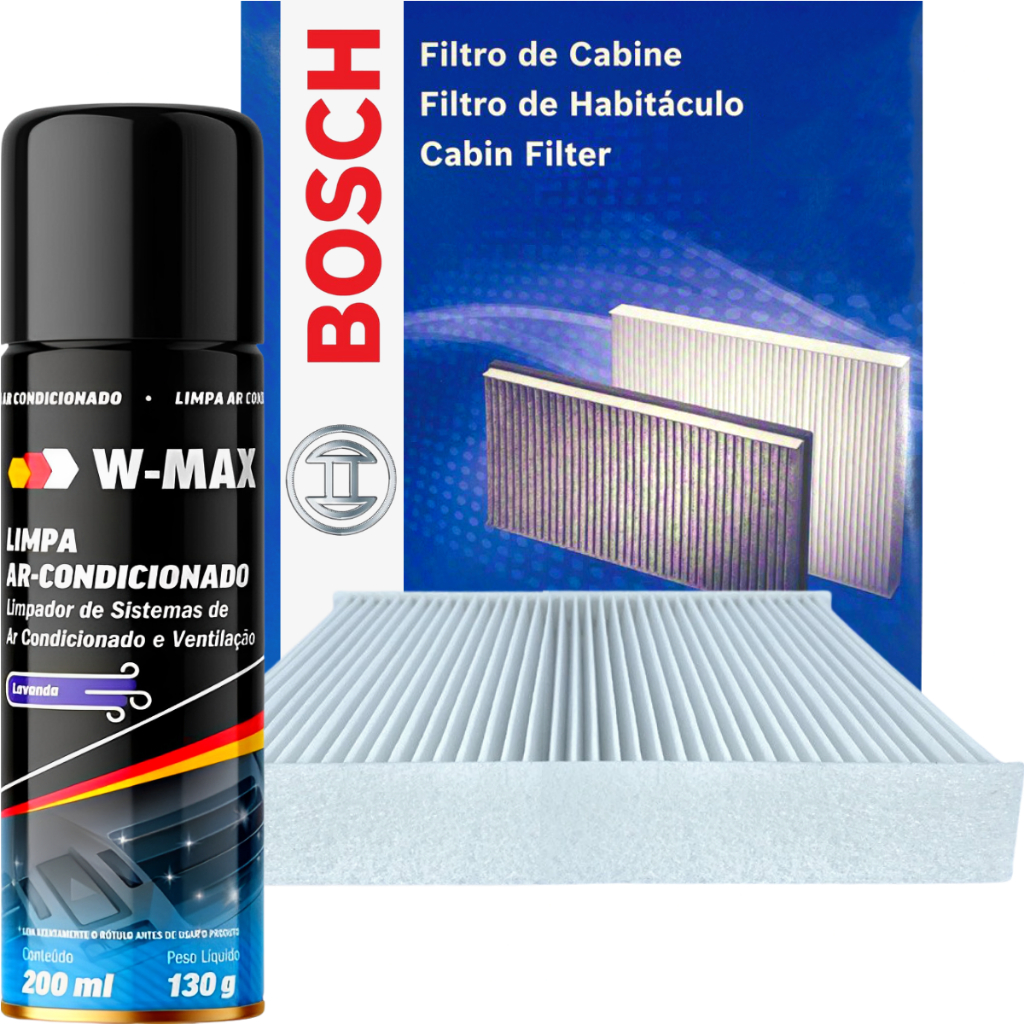 KIT FILTRO AR CONDICIONADO DE CABINE BOSCH COROLLA FILDER WAGON YARIS + HIGIENIZADOR W-MAX WURTH