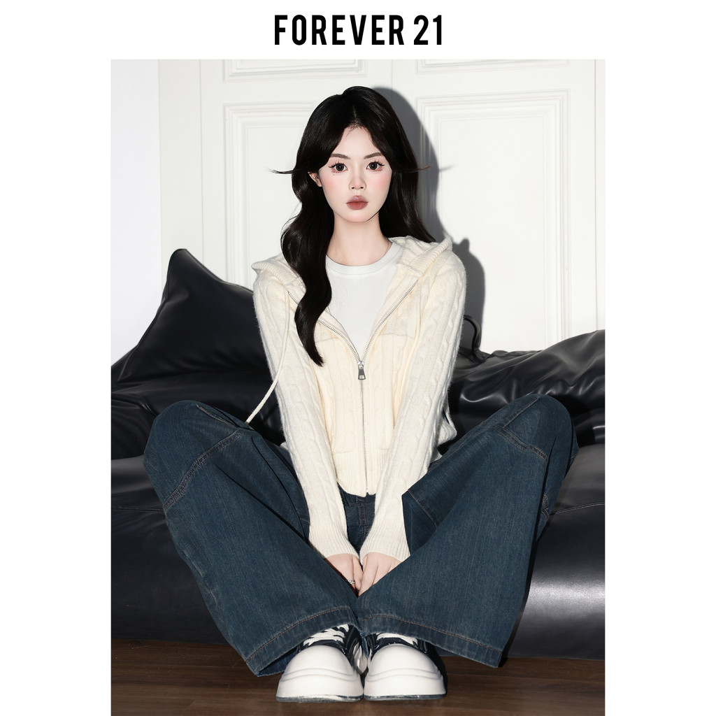 Forever 21 Super agradável bege torção macio ceroso camisola de malha feminina solta com capuz jaqueta curta manga longa