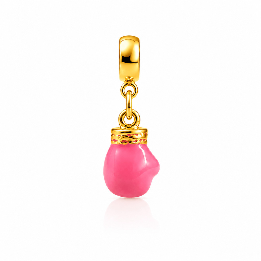 Berloque Luva Box Rosa Banhado a Ouro 18k