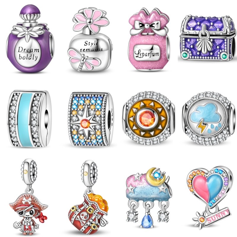 Violeta Perfume garrafa grânulo pulseira charme S925 prata esterlina caixa tesouro compatível pulseira DIY jóias