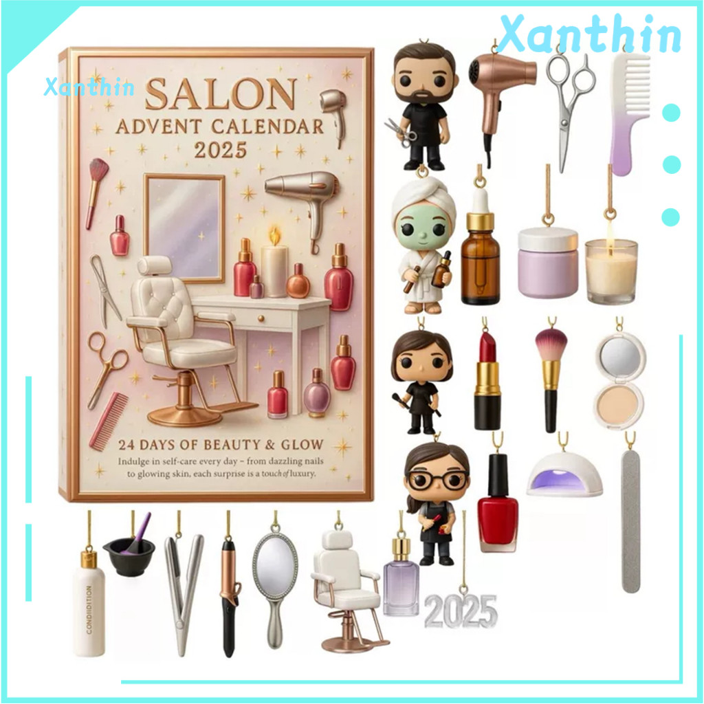 Christmas Countdown Calendar Advent Box Salon 2025 – 24 Days Acrylic Beauty Ornament with Makeup Surprises for