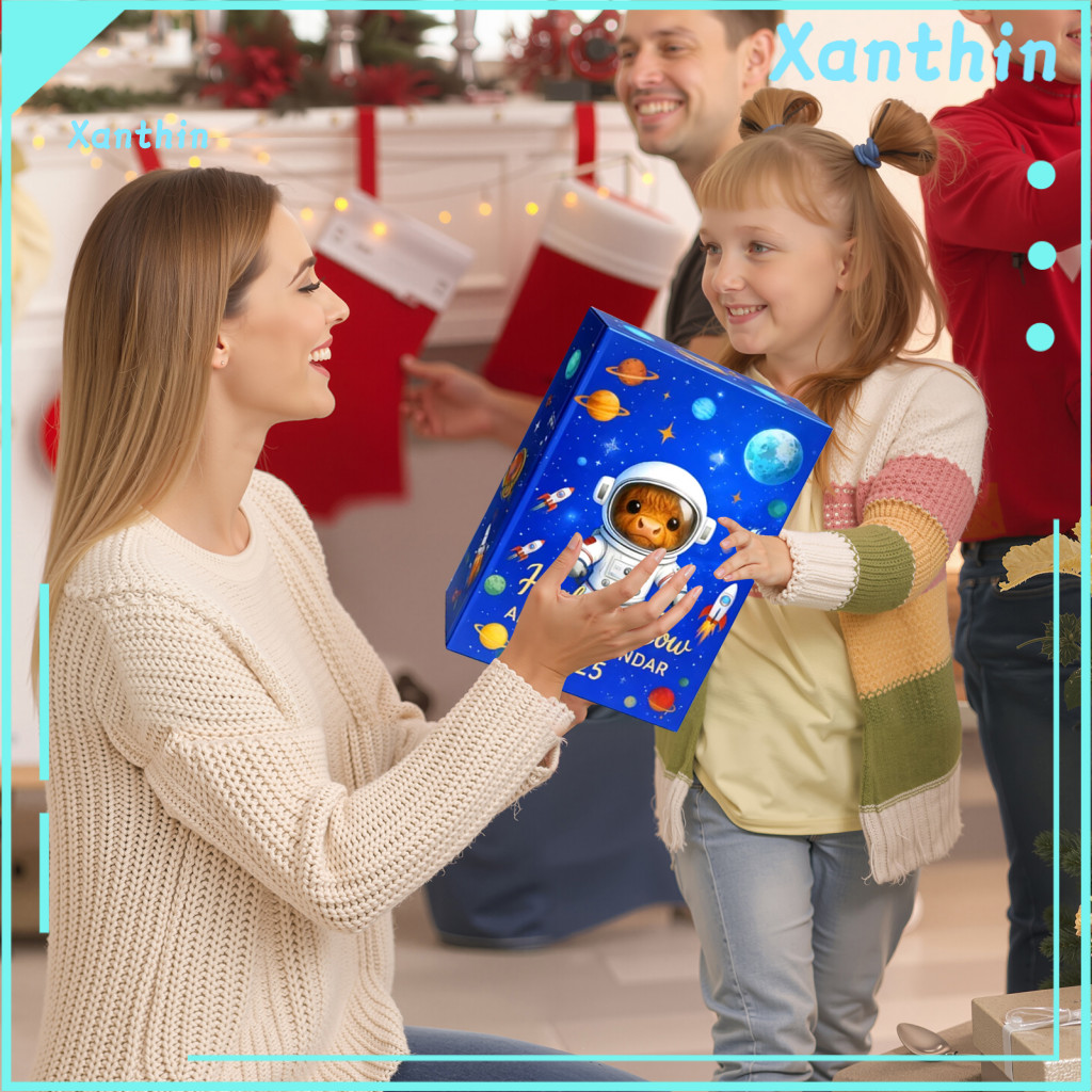 Christmas Countdown Calendar Advent Box Astronaut Highland Cow 24-day with Space-themed Acrylic Ornaments – for Kids