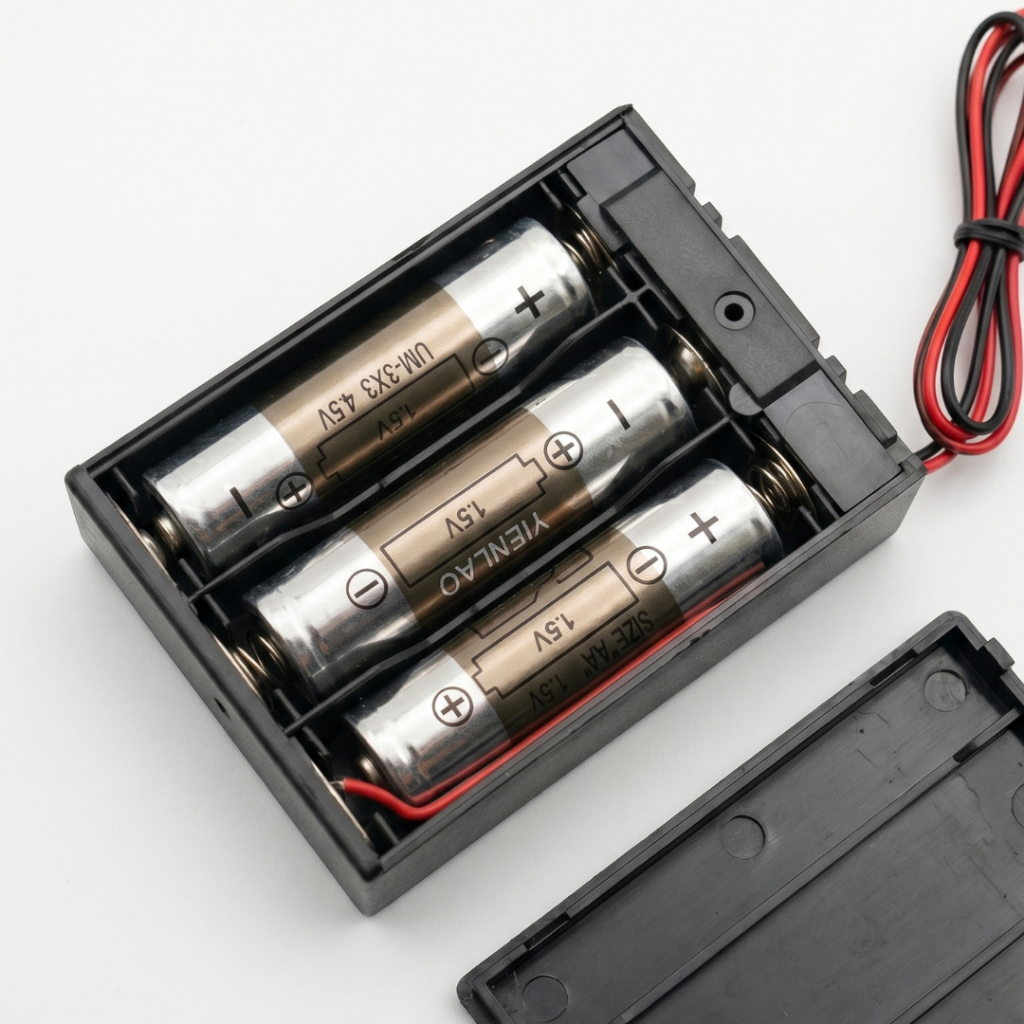 Suporte Organizador Para 3 Pilhas Aa Com Fio Saída 4.5v Chave Acionadora Tampa E Trava Pack Diy Led
