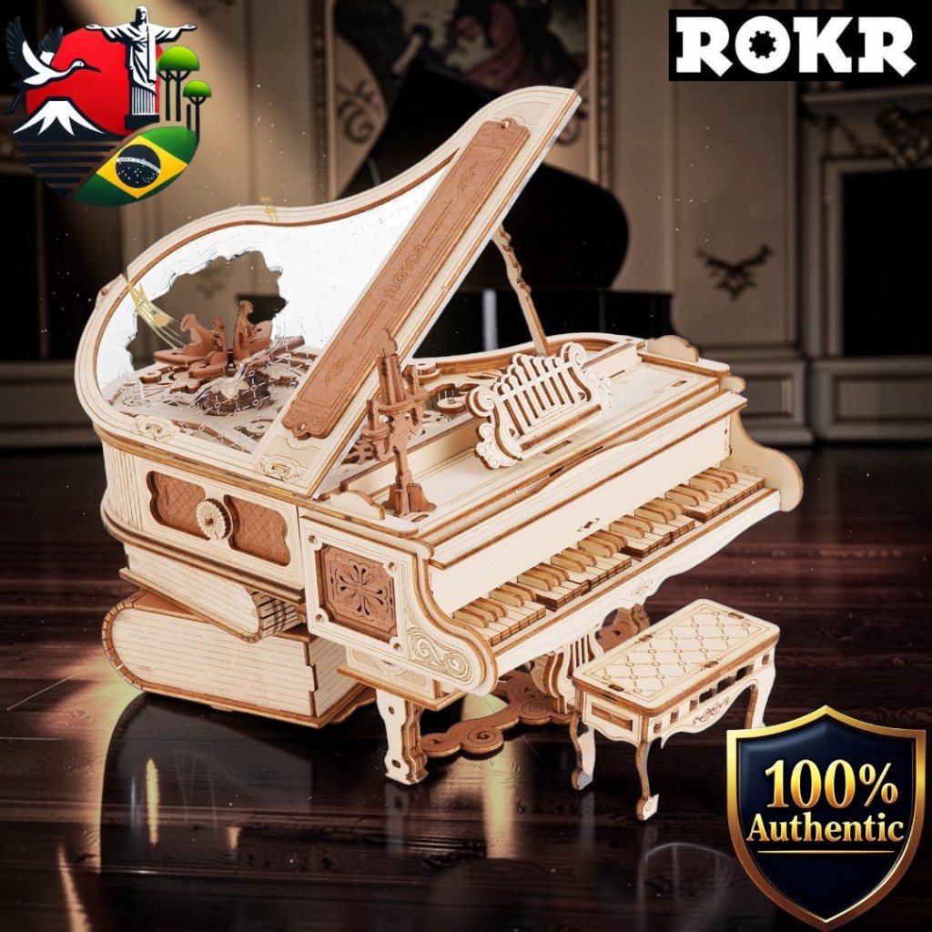 [ROKR] Mechanical Piano 3D Wooden Puzzle Kit – Self-Playing Music Box, No Batteries, DIY Model Gift