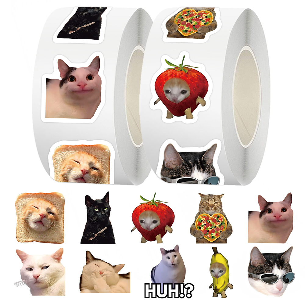Gato Engraçado Meme Animal Adesivos Rolo 500 Pçs Bonito Waterprooer f Adesivo Para Portátil Escola Personalizado